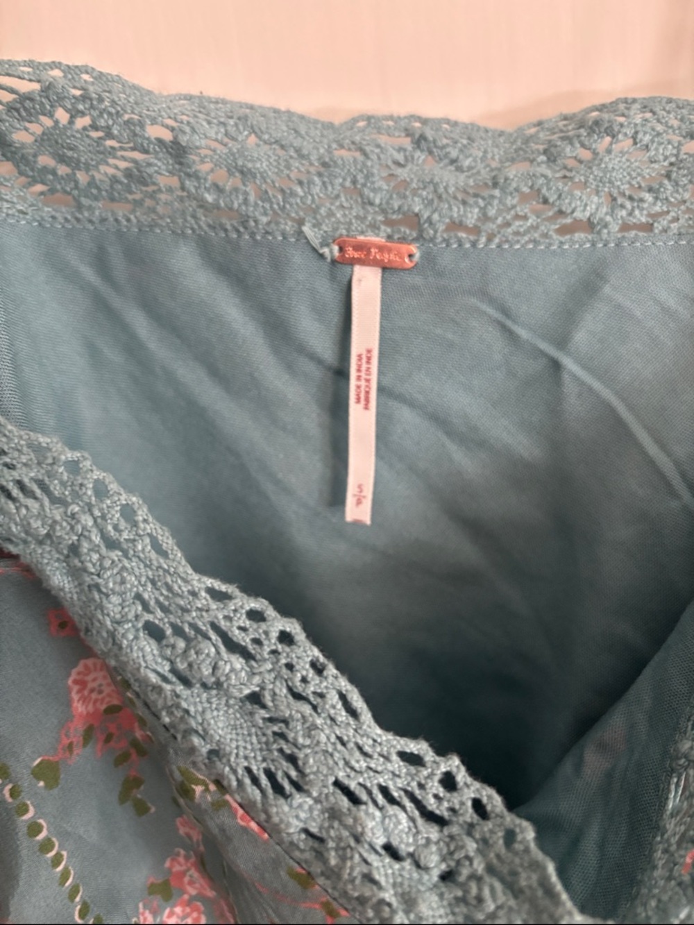 Free People Light Blue Floral Lace-Trim Chemise